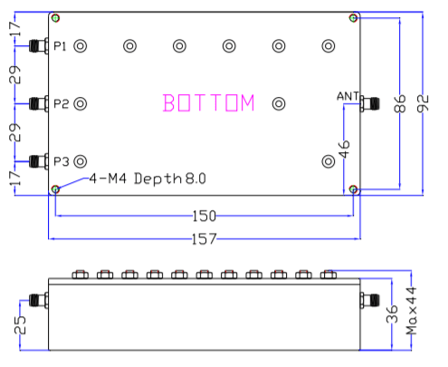 880~915MHz&1760~1830MHz&2640~2745MHz Multiplexer with 3 Channels9B.png